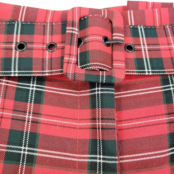 Alex Marie Wide Crop Pants Rebecca Holiday Plaid Tartan High Rise Belt Capri - Picture 2 of 6